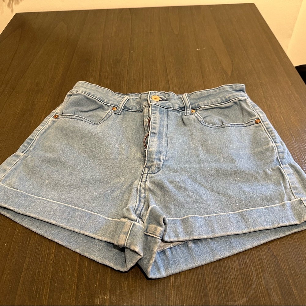 Forever 21 Blue Jean Shorts High-Waisted Cuffed
